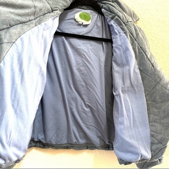 Anthropologie Jacket Brodie Quilted Puffer Chambray Cropped Casual Boho Blue M - Picture 9 of 12